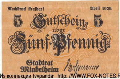 Stadt Mindelheim 5 Pfennig 1920 NOTGELD