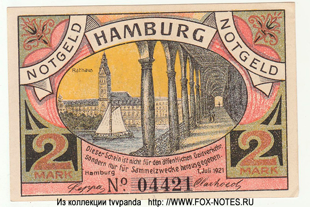 Hamburg Bürgemilitar 2 Mark 1921 Notgeld