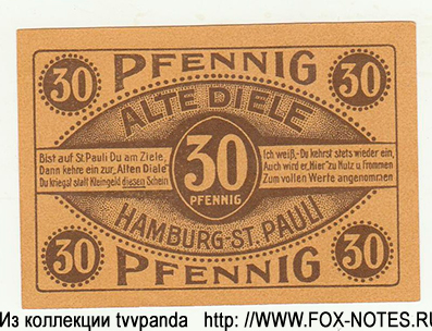 Hamburg Alte Diele 30 Pfennig 1921 Notgeld