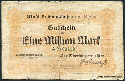 Stadt Ludwigshafen am Rhein 1000000 Mark 1923