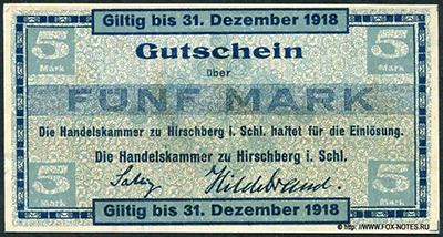 Handelskammer zu Hirschberg 5 Mark 1918