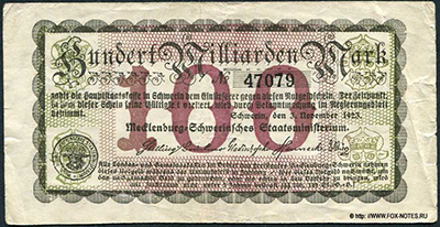 Mecklenburg-Schwerinisches Staatsministerium 100 Milliarden Mark 1923