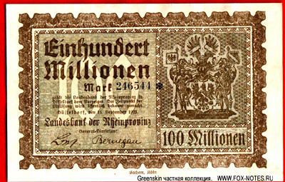 Landesbank der Rheinprovinz 100 Millionen Mark 1923