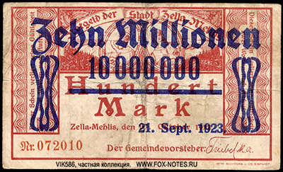 Zella-Mehlis. 10 Millionen Mark.  1921.