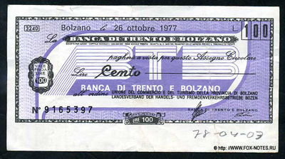 BANCA DI TRENTO E BOLZANO 100  1977