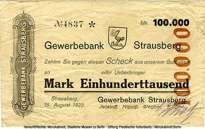 Gewerbebank Strausberg: 100.000  Mark 1923