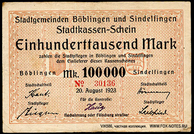   Böblingen und Sindelfingen Württemberg (1914 - 1924)