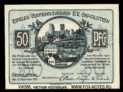 Eifeler Verkehrsverein E.V. Gerolstein 50 Pfennig 1921 notgeld