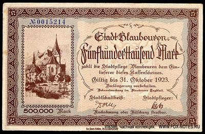 Stadt Blaubeuren 500000 Mark 1923 notgeld