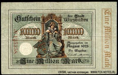 Stadt Wiesbaden 1 million Mark 1923 Notgeld
