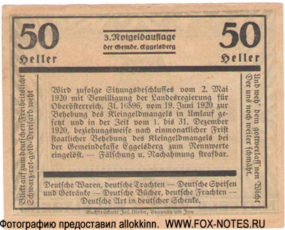 Gemeinde Eggelsberg 50 Heller 1920