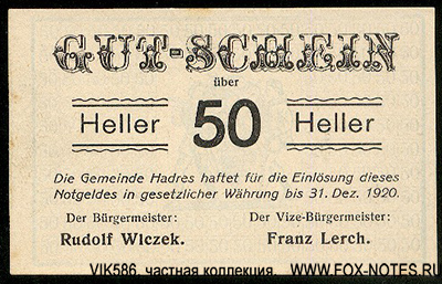 Gemeinde Hadres 50 Heller