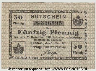 Herzogliche Finanzdirektion, Dessau 50 Pfennig 1917