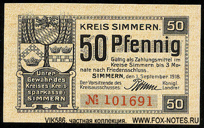 Kreis Simmern. 50 Pfennig. 1918.