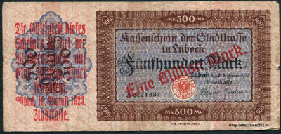 Stadtkasse Lübeck 1 Million Mark 1923