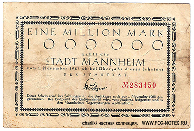 Stadt Mannheim 1 Million Mark 1923