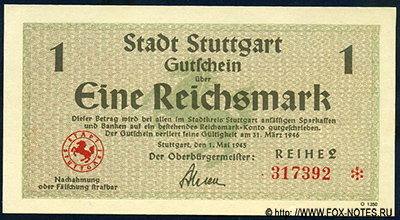 Stadt Stuttgart 1 Reichsmark 1945