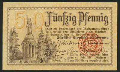 Fürstlich Lippische Regierung, Detmold 50 Pfennig 1918