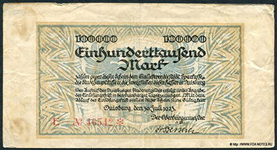 Stadt Duisburg 100000 Mark 1923