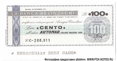 Banca Belinzaghi. 100 lire 1977