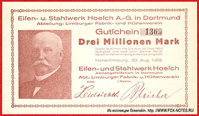 Eisen- und Stahlwerk Hoesch A.-G. in Dortmund 3000000 Mark 1923