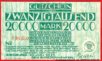 Stadt Siegburg 20000 Mark 1923