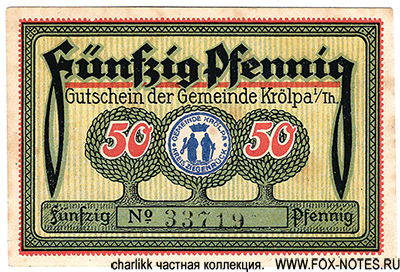 Gutschein der Gemeinde Krölpa i/Th. 31. Juni 1921.