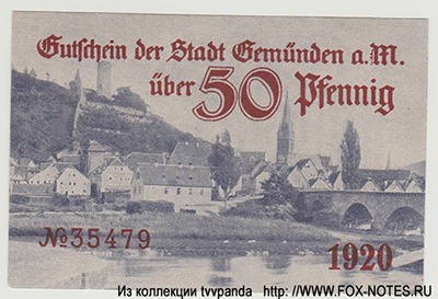 Gutschein der Stadt Gemünden am Main. 1920.