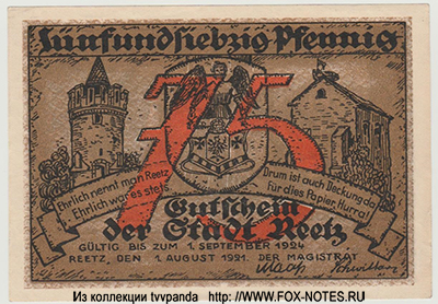   Reetz (, Recz) Provinz Brandenburg (1914 - 1924)