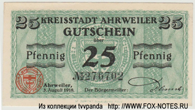Kreisstadt Ahrweiler 25 Pfennig 1918 NOTGELD