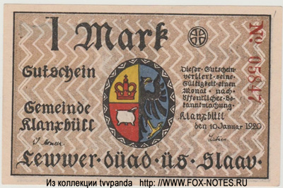 Gemeinde Klanxbüll 1 Mark 1920 Notgeld