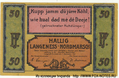 Gemeinde Langeneß 50 Pfennig 1921 Notgeld
