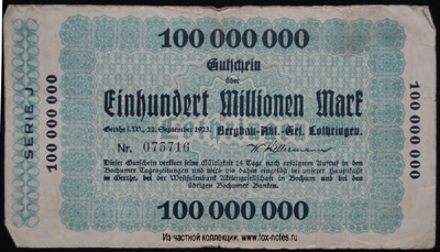 Bergbau-Akt.-Ges. Lothringen 100 Millionen Mark 1923