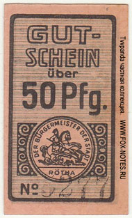 Stadt Rötha 50 Pfennig. NOTGELD