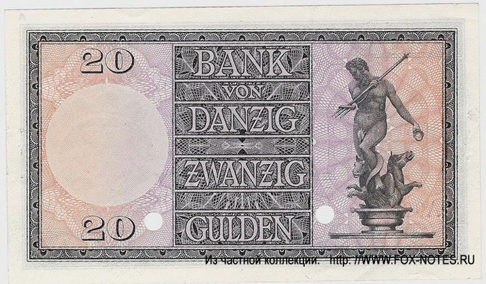 Danzig. Banknote 20 gulden in 1938.