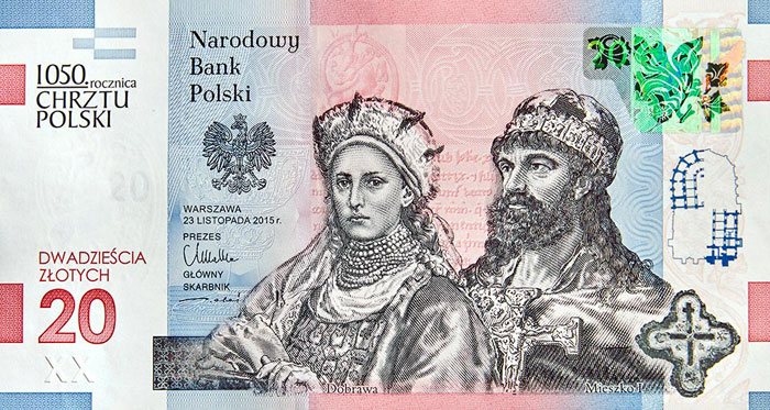 Памятная банкнота "1050 лет крещения Польши"