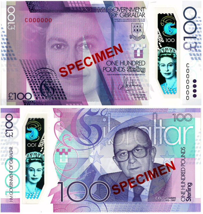 100 фунтов Гибралтара "100 лет со дня рождения Джошуа Хассана"