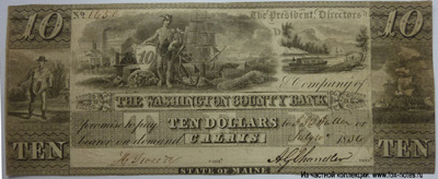 WASHIGNON COUNTRY BANK, Calais 10 dollars 1836