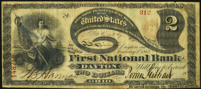 First National Bank of Dayton, Ohio 2 dollars 1872 