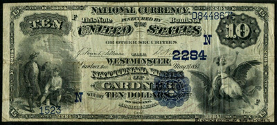 Westminster National Bank of Gardner  10 Dollars 1895